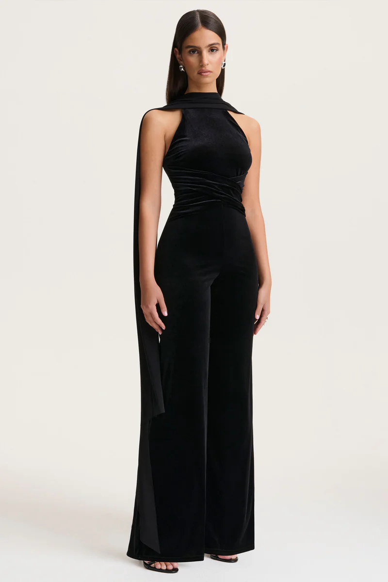 uploaded_image_1_g5k3l Madalina Black High-Neck Jumpsuit With Scarf - Image 1