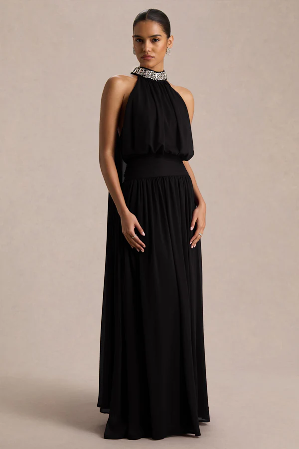uploaded_image_2_9msfs Amélie Noir – Black Halter-Neck Maxi Dress with Embellishment - Image 1
