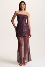 Lunaire – Purple Sequin Bandeau Maxi Dress